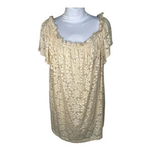 Ces Femme Casual Lace Ruffle Short Sleeve Beige New with tags Size M Dress‎